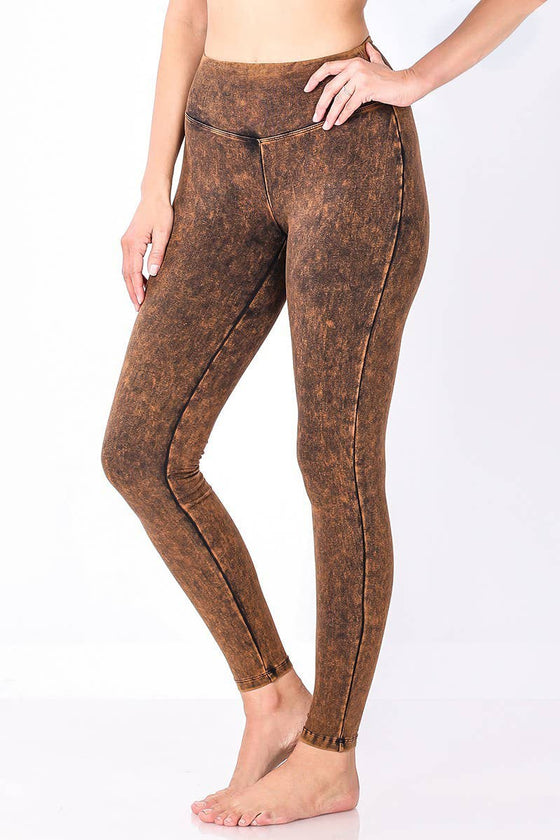 ,....SI-16456 MINERAL WASHED WIDE WAISTBAND YOGA LEGGINGS: NMAGENTA-135449 / M