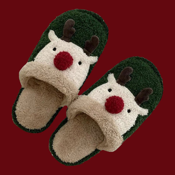 Small/Medium Green Reindeer Slippers