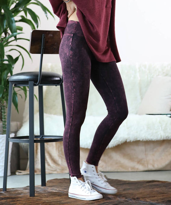 ,....SI-16456 MINERAL WASHED WIDE WAISTBAND YOGA LEGGINGS: NMAGENTA-135449 / XL