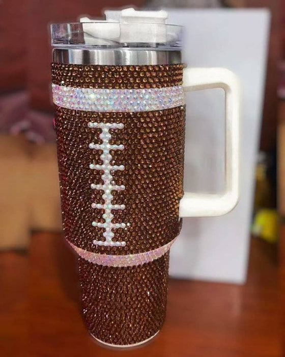 Brown Crystal Football "Blinged Out" 40 Oz. Tumbler