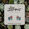 Lilliput Little Things Handmade Kawaii Dumpster Fire Earrings with succulent background - Front View 