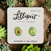 Lilliput Little Things Handmade Kawaii Avocado Earrings with succulent background