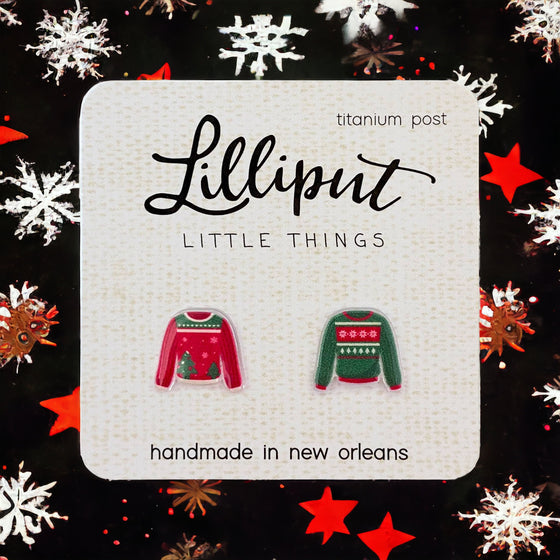Lilliput Little Things Handmade Christmas Ugly Sweater Earrings