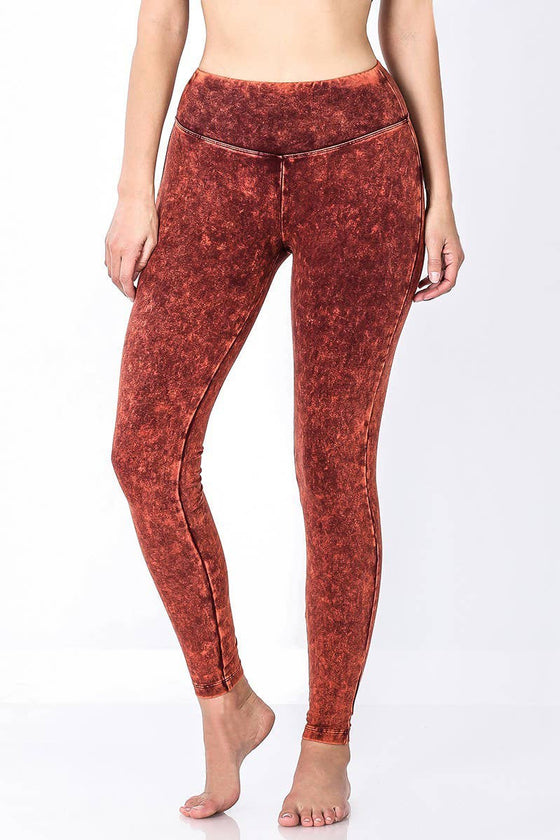 ,....SI-16456 MINERAL WASHED WIDE WAISTBAND YOGA LEGGINGS: NMAGENTA-135449 / L