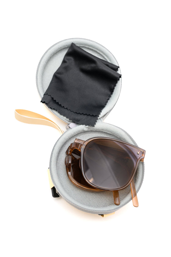 Collapsible Girlfriend Sunnies & Case in Champagne Folded in Case