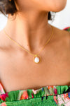 Woman wearing Center of the World Pendant Necklace Front View 