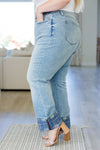 Miranda High Rise Plaid Cuff Vintage Straight Jeans Side View