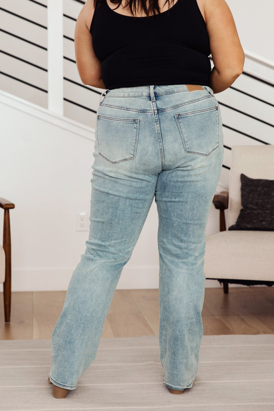 Miranda High Rise Plaid Cuff Vintage Straight Jeans Back View