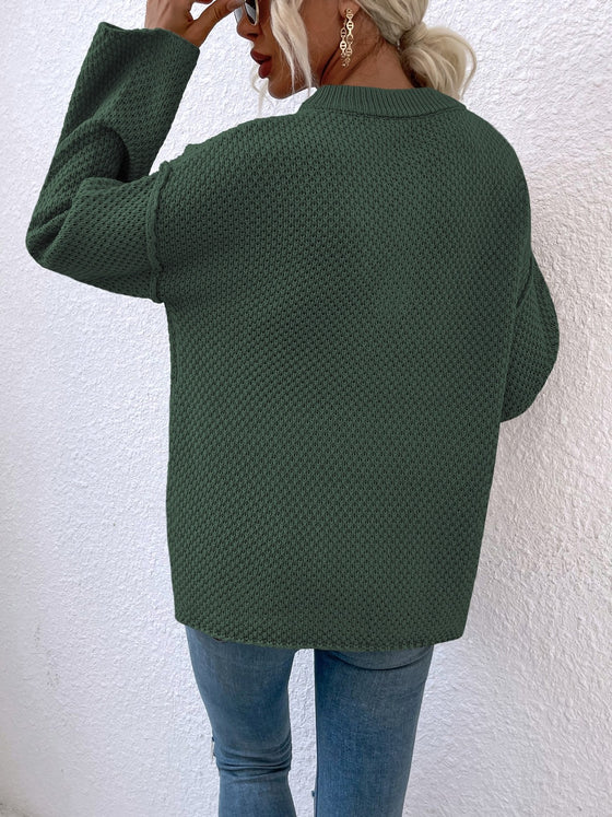 Quarter-Button Slit Sweater