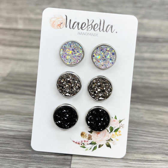MaeBella Handmade 3-Pack Stud Earrings Set Neutrals Front View 